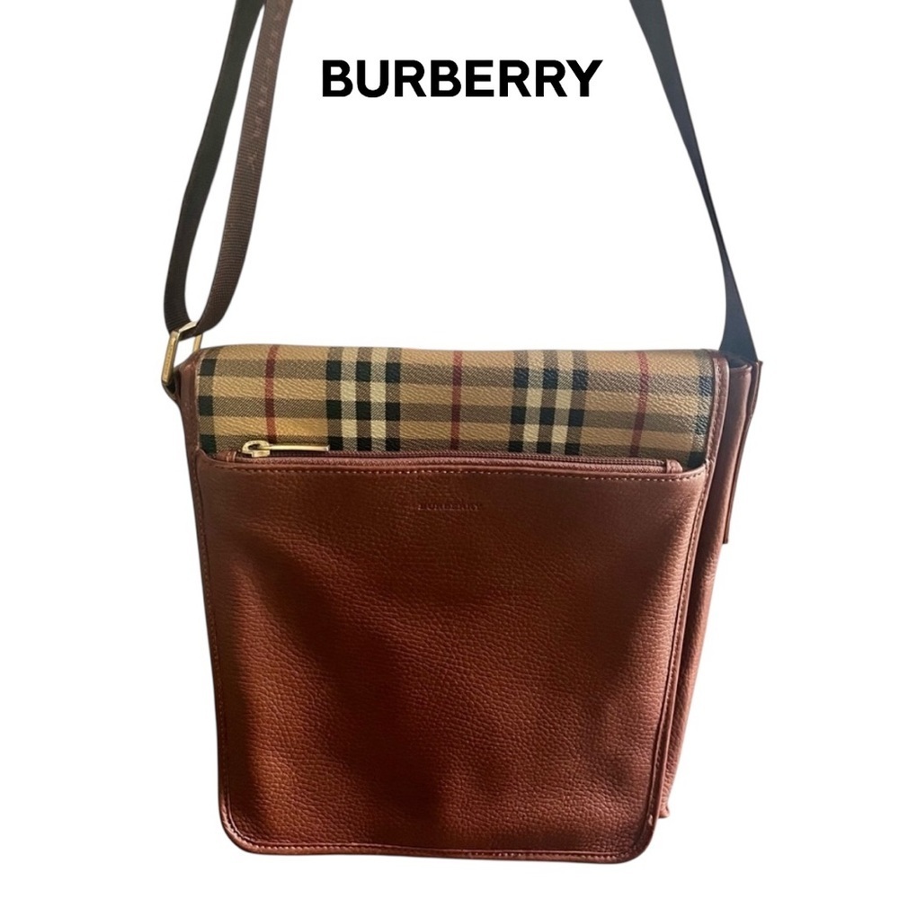 Burberry Vintage Check Leather Crossbody Messenger Bag – Y2K Classic Nova Style